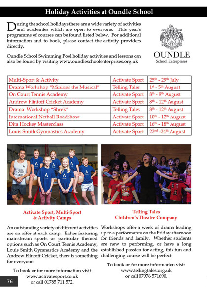 Holiday Activities at Oundle School